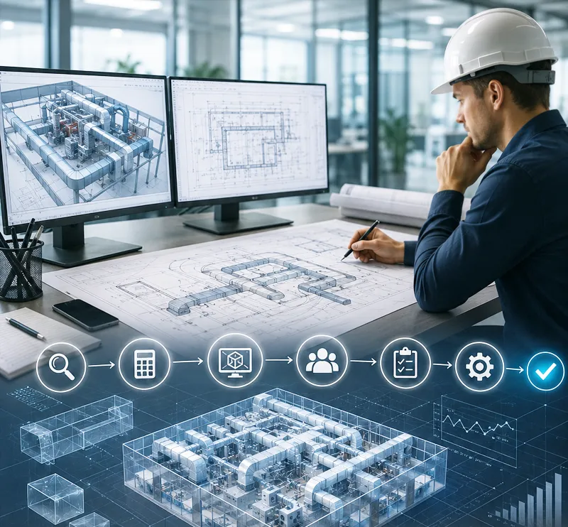 mekanik tesisat projelendirme, HVAC proje yönetimi, havalandırma proje çizimi, keşif ve mühendislik hizmetleri, uygulama projeleri, endüstriyel havalandırma projeleri, mekanik sistem tasarımı, keşif ve teklif, saha koordinasyonu, teknik hesaplama, hava debisi hesabı, enerji verimliliği, uygulama kontrolü, anahtar teslim mekanik çözümler